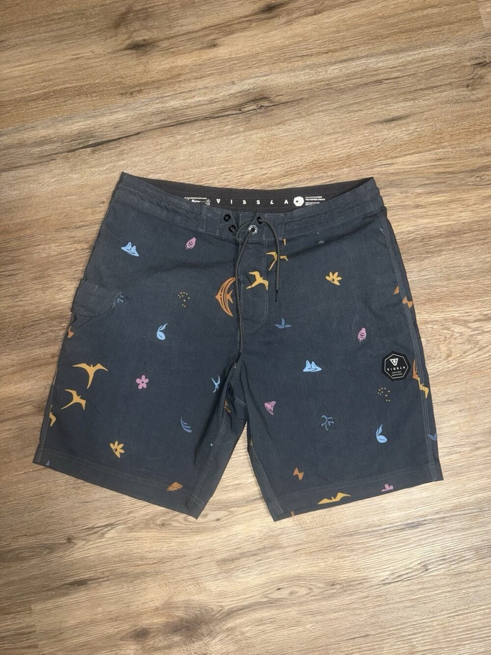 Vissla Board Shorts Mens 32 Gray Miyashiro Island Drawstring Swim Upcycle